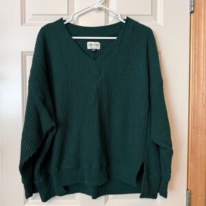 American Eagle Outfitters Deep Green Waffle Top